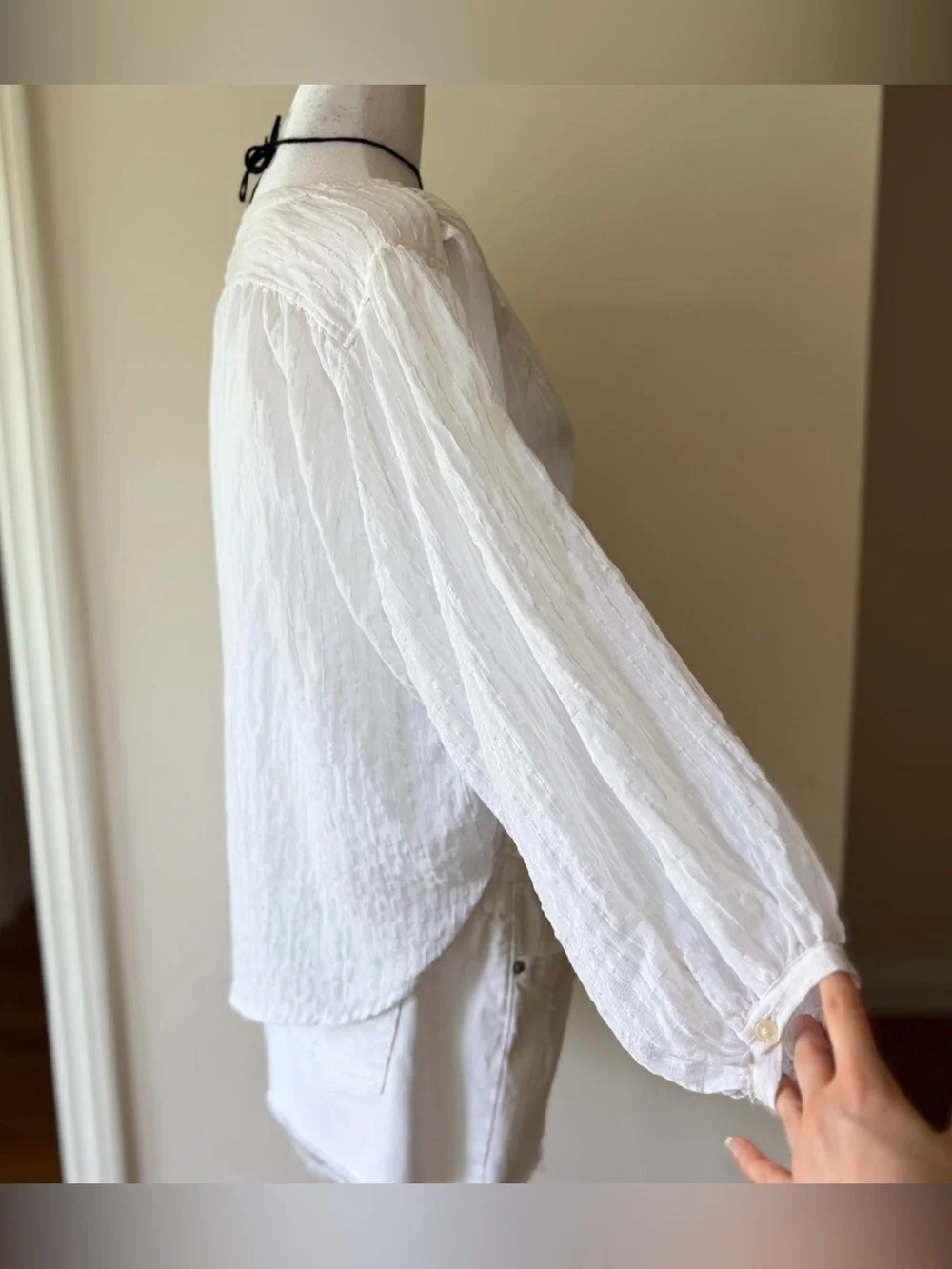White boho peasant poet button blouse puff sleeve prairie pirate Ann Taylor XS